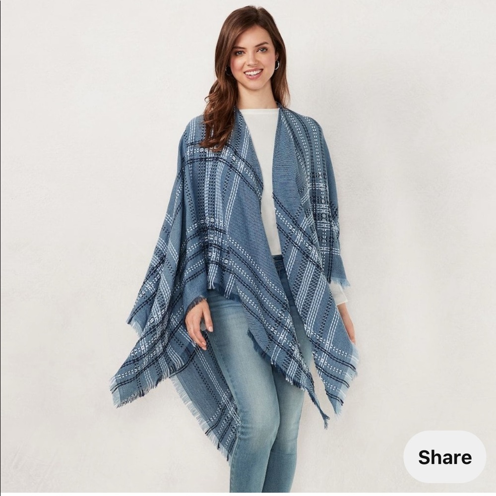 NWT Lauren Conrad blue plaid wrap, SZ O/S